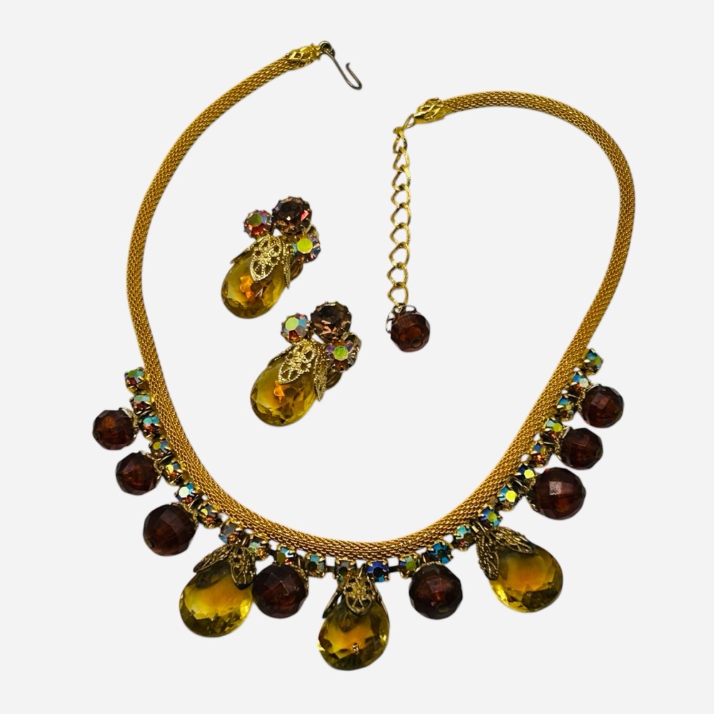 Vintage Verified Juliana Mesh  Topaz Teardrop Necklace Earring Set - Picture 2 of 9